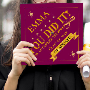 Red Gold You Did It Quote Class of 2026 Graduation Cap Topper