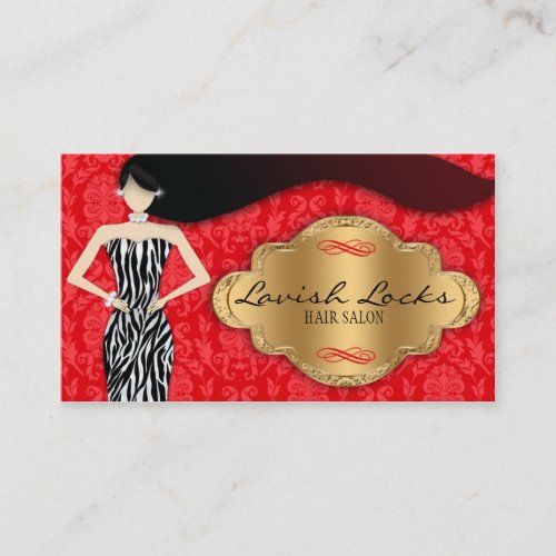 Red Gold Zebra Damask Hair Stylist Salon Business Cards