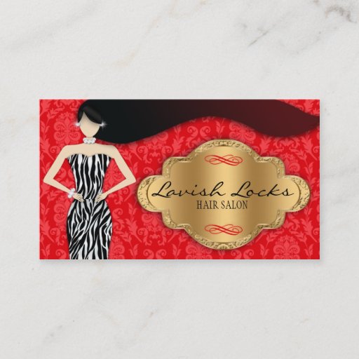 Customizable Red Gold Zebra Damask Hair Stylist Salon Business Cards