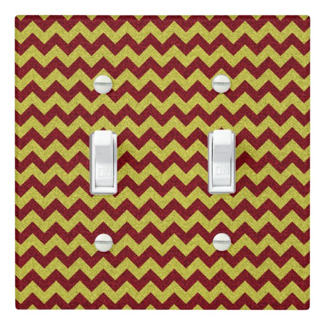 Red & Gold Zig Zag Glitter Light Switch Cover (In Situ)