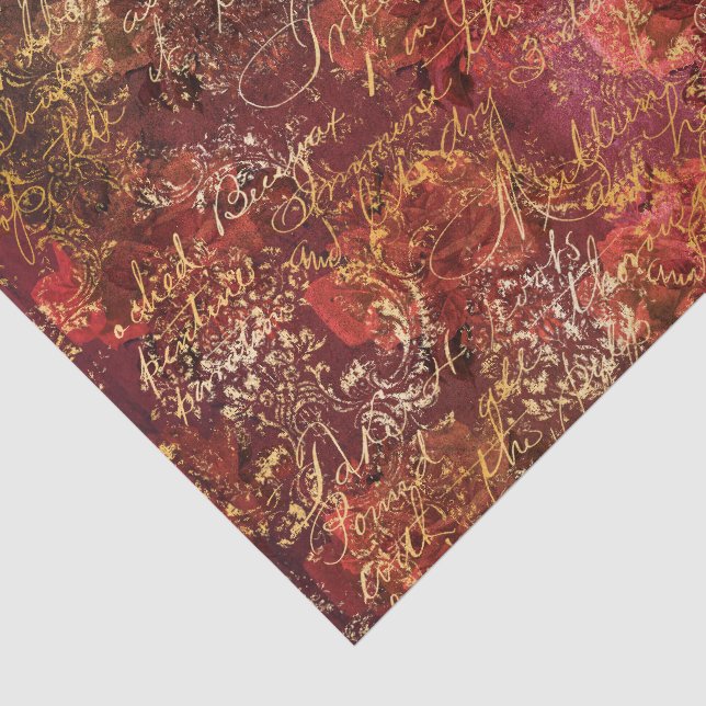 Red Golden Autumn Ephemera Pattern Tissue Paper (Detail)