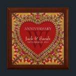 Red Golden Bohemian Wedding Anniversary Gift Box<br><div class="desc">Wooden boxes with customizable tiled lid : Bohemian inspired, golden decor lace borders in rich gold and vibrant reds - Exquisite and elegant custom Wedding, Anniversary or engagement present. Personalize with names, anniversary date and monogram or numbers - made into a wonderful wooden gift box to keep trinkets, jewellery box...</div>