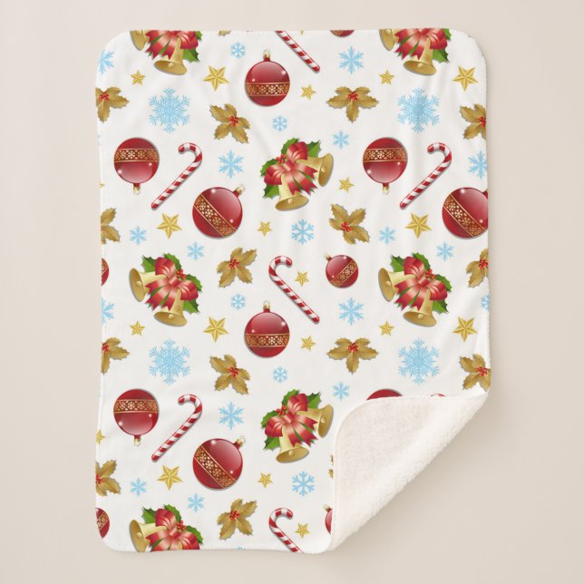 Red & Golden Christmas balls, Christmas holly Baby Sherpa Blanket (Front)
