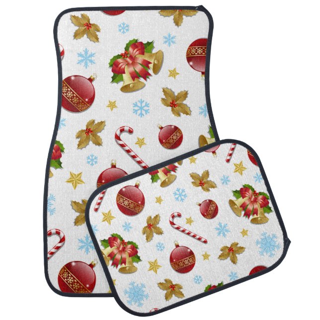 Red & Golden Christmas balls, Christmas holly Car Floor Mat (Set)