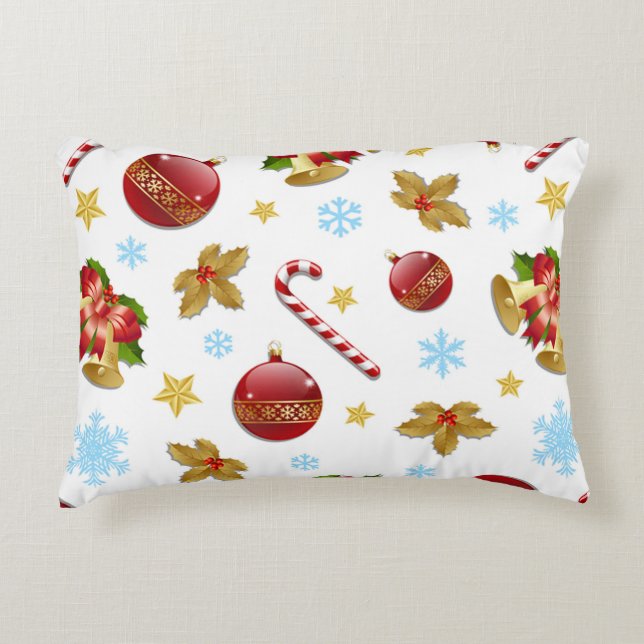 Red & Golden Christmas balls, Christmas holly Decorative Pillow (Front)