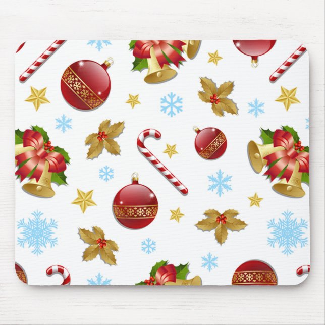 Red & Golden Christmas balls, Christmas holly Mouse Pad (Front)