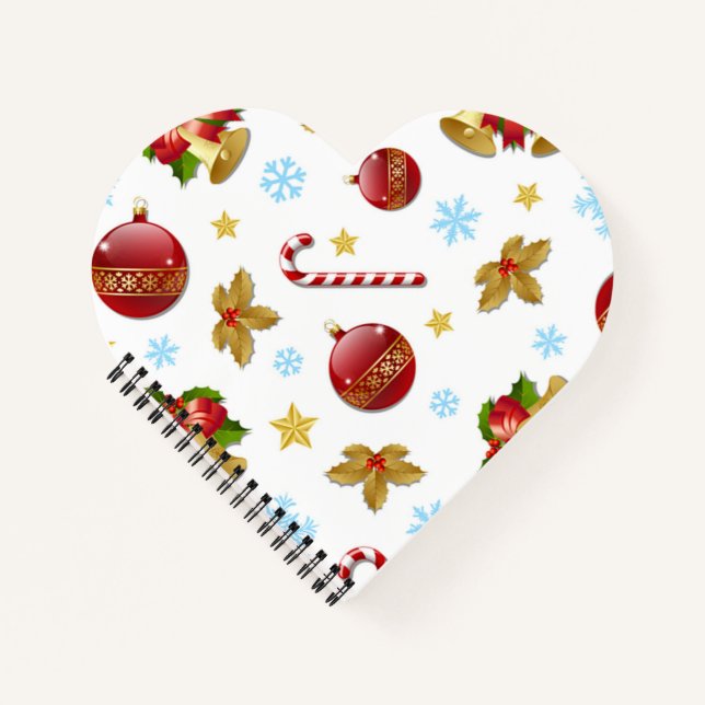 Red & Golden Christmas balls, Christmas holly Notebook (Front)