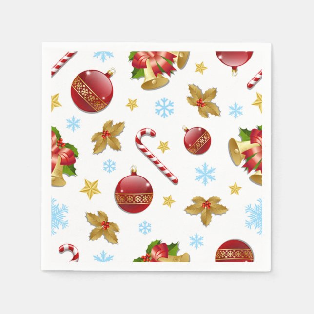 Red & Golden Christmas balls, Christmas holly Paper Napkins (Front)