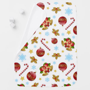Red & Golden Christmas balls, Christmas holly Receiving Blanket