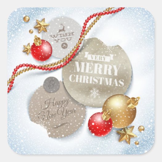 Red,Golden Christmas Balls, Star on Sparkling Snow