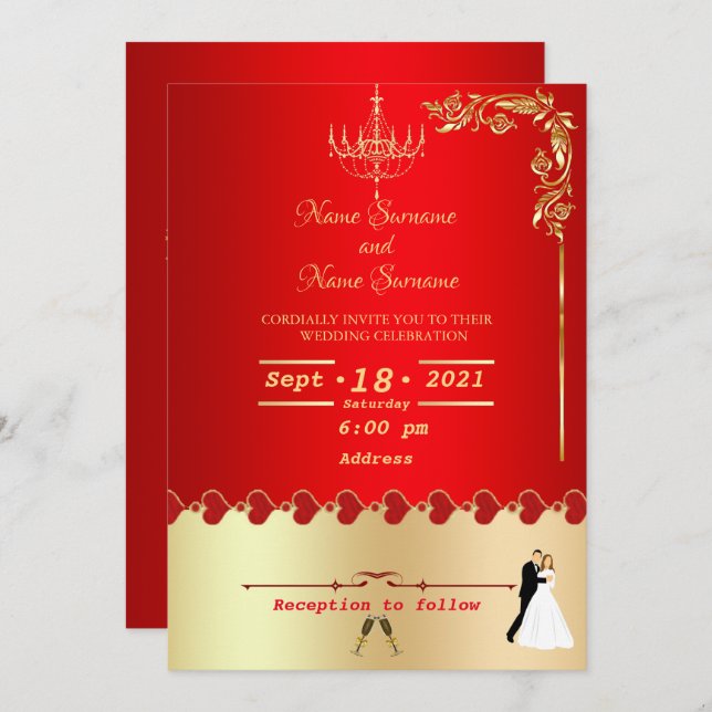 Red golden decor invitation (Front/Back)