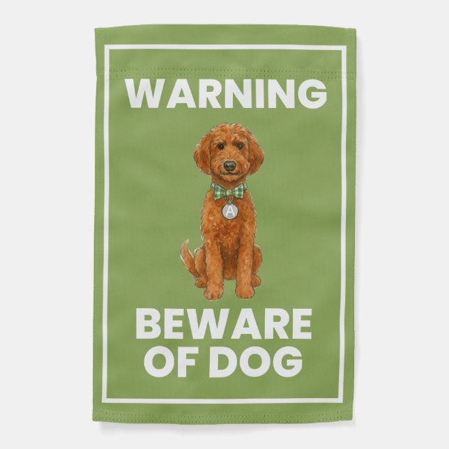 Red Golden Doodle Yard Flag - Beware of Dog Green (Front)