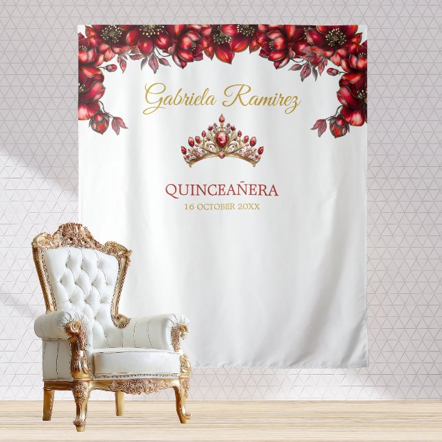 Red Golden Floral Quinceañera Backdrop (Creator Uploaded)