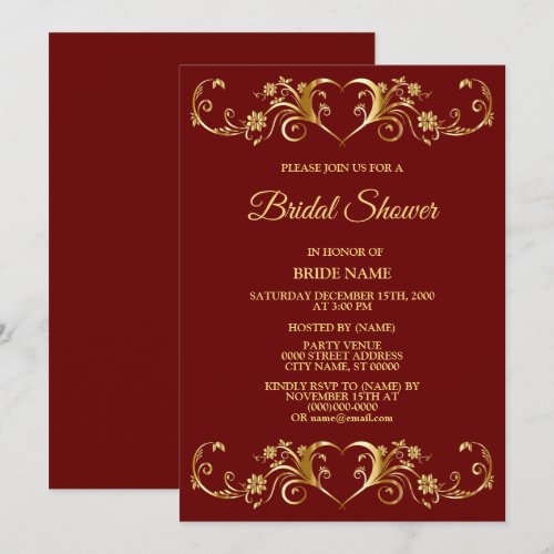 Red Golden Geometric Elegant Bridal Shower Party