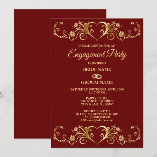 Red Golden Geometric Elegant Engagement Party