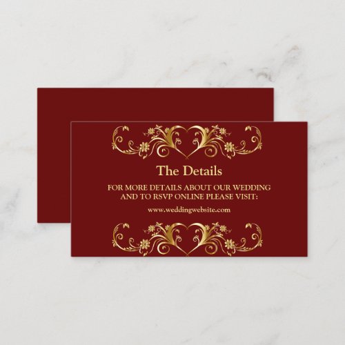 Red Golden Geometric Elegant Wedding Detail Enclosure Card