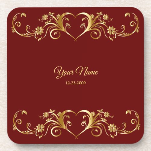 Red Golden Geometric Elegant Wedding Party