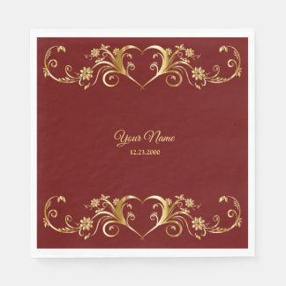 Red Golden Geometric Elegant Wedding Party Napkins