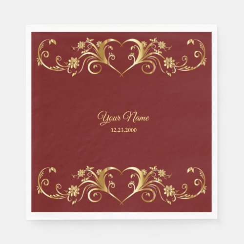 Red Golden Geometric Elegant Wedding Party