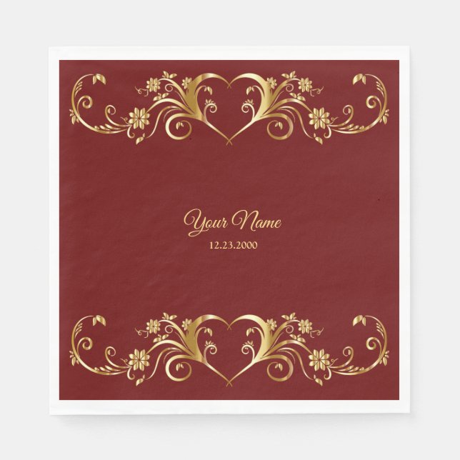 Red Golden Geometric Elegant Wedding Party Napkins (Front)
