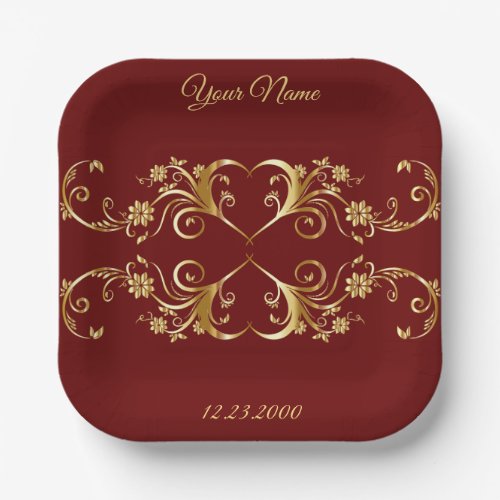 Red Golden Geometric Elegant Wedding Party