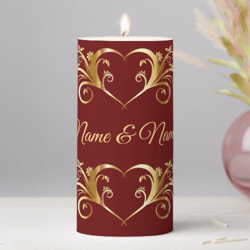 Red Golden Geometric Elegant Wedding Party Pillar Candle