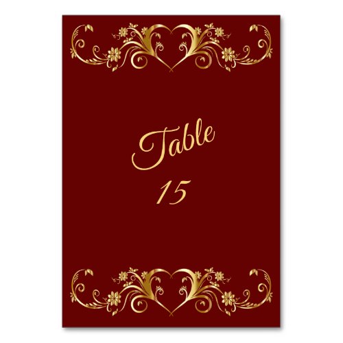 Red Golden Geometric Elegant Wedding Party Table Number
