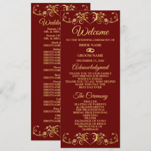Red Golden Geometric Elegant Wedding Program