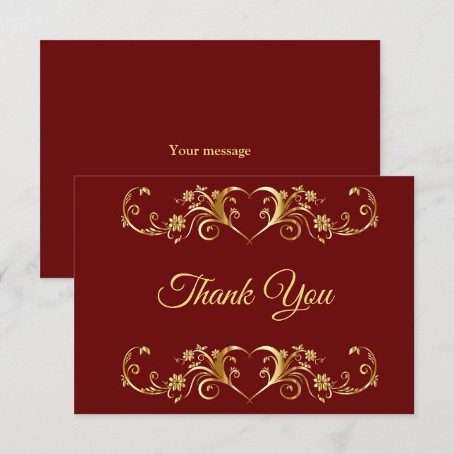 Red Golden Geometric Elegant Wedding Thank You Card (Front/Back)