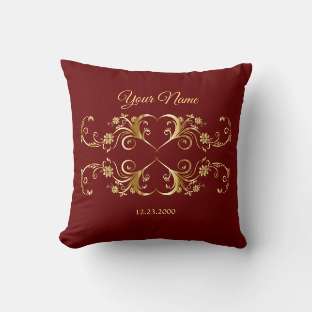 Red Golden Geometric Elegant Wedding  Throw Pillow (Front)