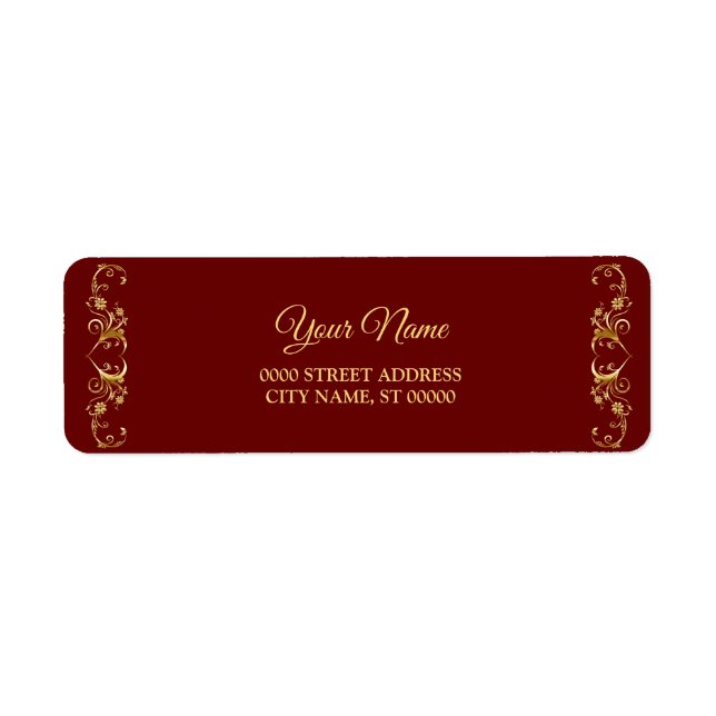 Red Golden Geometric Trendy Wedding Return Address Label (Front)