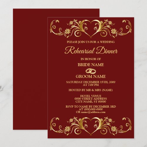 Red Golden Geometric Wedding Rehearsal Dinner