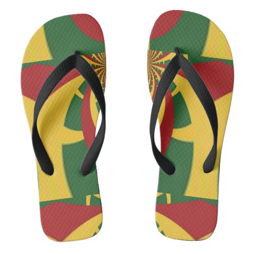  Red Golden Green Rasta Colors Design  Flip Flops