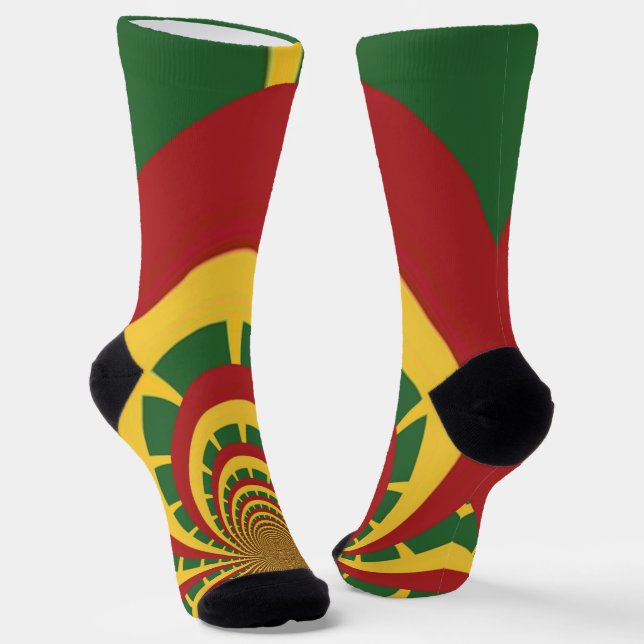 Red Golden Green Rasta Colors Reggae Is Fun Socks (Angled)