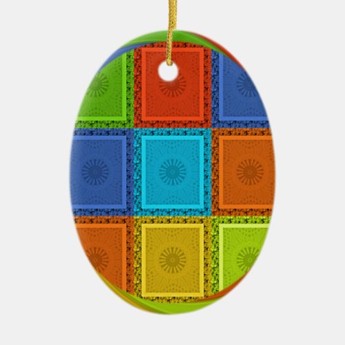 Red Golden Green square  Curve Ceramic Ornament