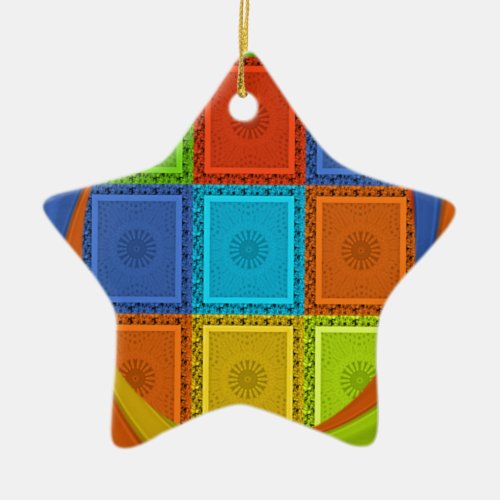 Red Golden Green square  Curve Ceramic Ornament