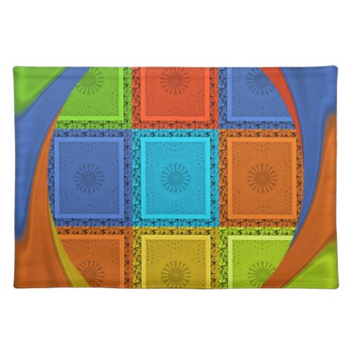 Red Golden Green square  Curve Cloth Placemat