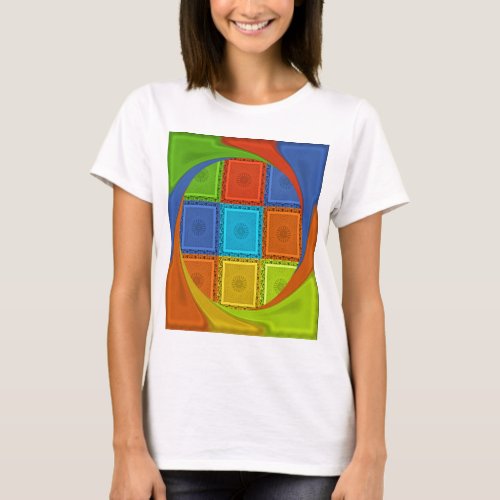 Red Golden Green square  Curve T_Shirt