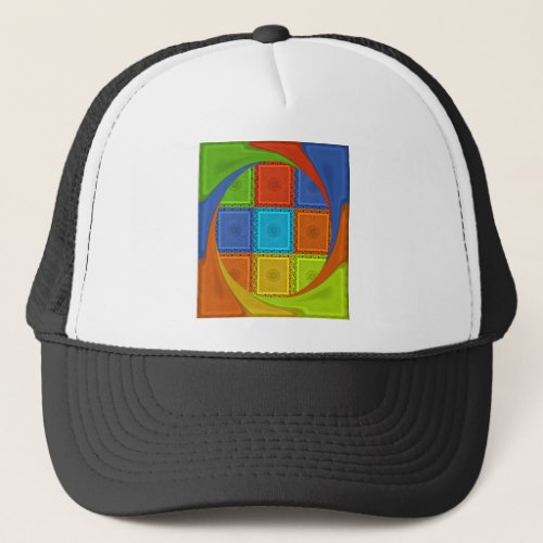 Red Golden Green square  Curve Trucker Hat