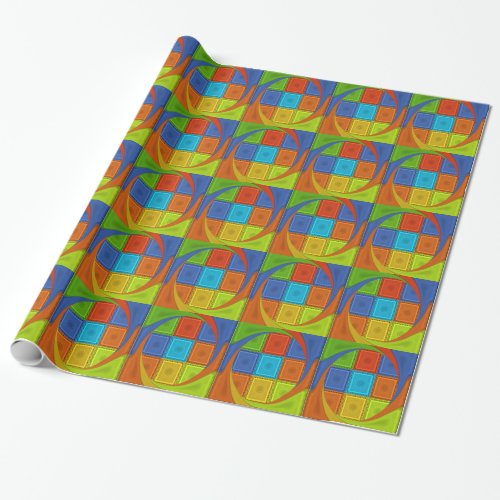 Red Golden Green square  Curve Wrapping Paper