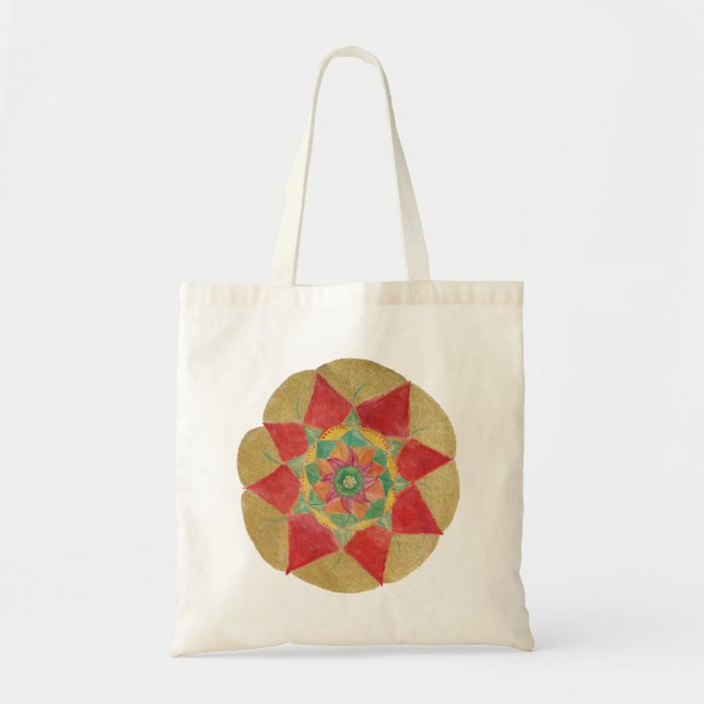 Red Golden Hand Painted Mandala Budget Tote (Front)