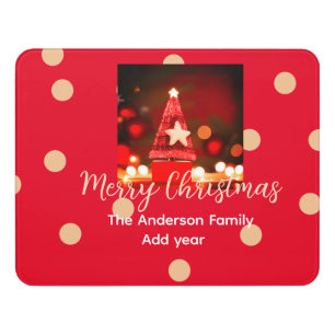 Red Golden merry Christmas add family name year da Door Sign