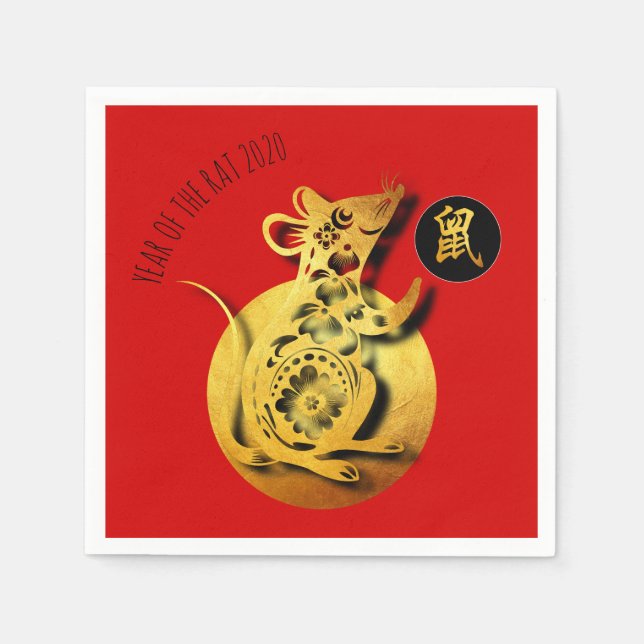 Red Golden Rat Papercut Chinese New Year 2020 PPN Napkins (Front)