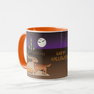 Red Golden Retriever And Halloween Haunted House Mug