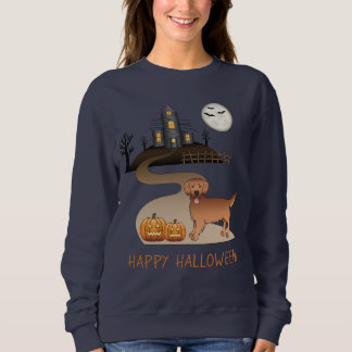 Red Golden Retriever And Halloween Haunted House Sweatshirt