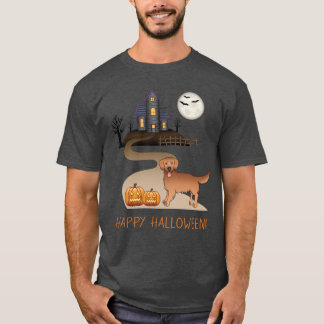 Red Golden Retriever And Halloween Haunted House T-Shirt