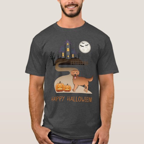 Red Golden Retriever And Halloween Haunted House T_Shirt