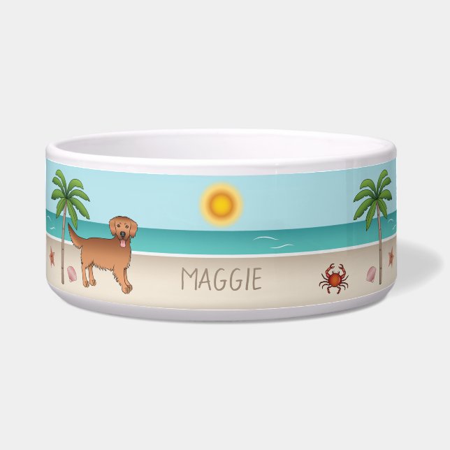 Red Golden Retriever At A Tropical Summer Beach Bowl (Front)
