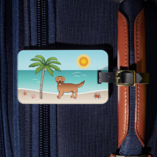 Red Golden Retriever At A Tropical Summer Beach Luggage Tag