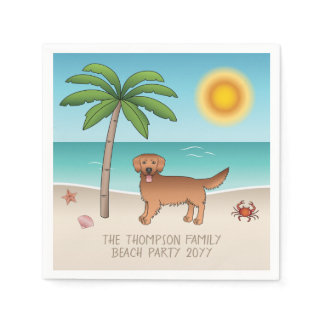 Red Golden Retriever At A Tropical Summer Beach Napkins